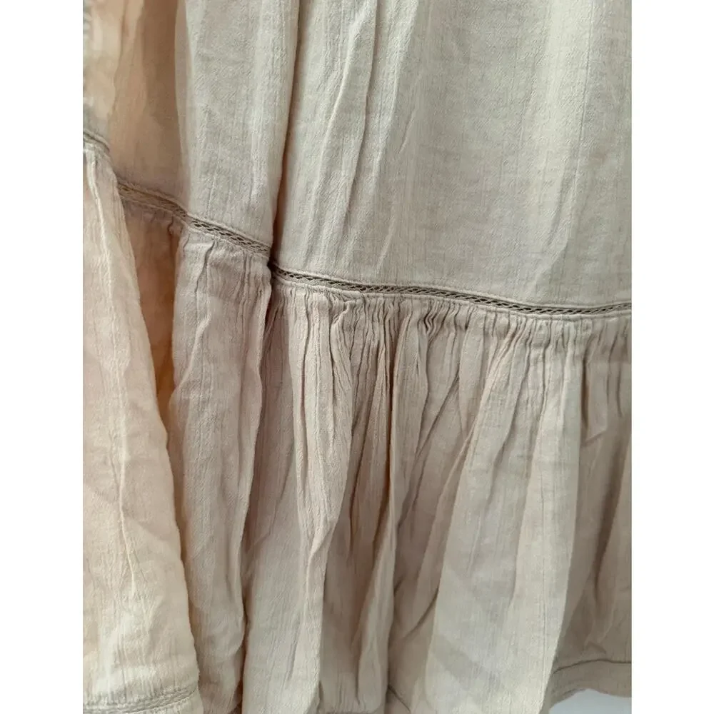 Aerie Tan Cotton V-Yoke Flowy Prairie Skirt Size M Cottagecore Boho Festival